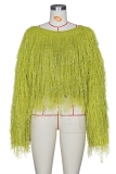 Mustard yellow knitting O Neck Long Sleeve HOLLOWED OUT tassel Solid 