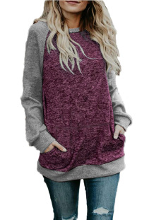 rose red O Neck Long Sleeve Patchwork  Sweaters & Cardigans