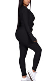 Black Fashion Street Adult Solid Patchwork O Neck Long Sleeve Regular Sleeve Regular Two Pieces