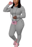 Pink Fashion Casual Adult Solid Pocket Hooded Collar Long Sleeve Regular Sleeve Regular Two Pieces