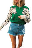 Green Polyester O Neck Long Sleeve Animal Prints Solid Patchwork 