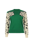 Red Polyester O Neck Long Sleeve Animal Prints Solid Patchwork 