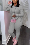 Pink Fashion Casual Adult Solid Pocket Hooded Collar Long Sleeve Regular Sleeve Regular Two Pieces