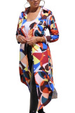 Multi-color Fashion Street Adult Geometric Print Patchwork Cardigan Turn-back Collar Outerwear