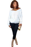 White Polyester Cotton V Neck Long Sleeve Solid 