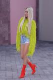 Blue knitting O Neck Long Sleeve HOLLOWED OUT tassel Solid 
