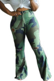 Grey Sexy Camouflage Print Ripped Fold Straight Bottoms