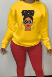 Yellow Fashion Sportswear Adult Print Pullovers O Neck Tops
