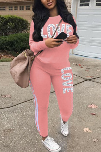Pink Casual Striped Patchwork Solid pencil Long Sleeve Two Pieces