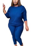 Blue Twilled Satin Solid O Neck Long Sleeve Regular Sleeve Regular Two Pieces