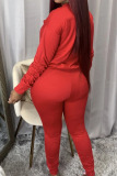 Red Sexy Solid Split Joint O Neck Plus Size 