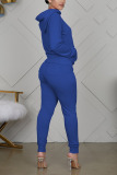 Blue Sportswear Solid Patchwork Hooded Collar Long Sleeve Regular Sleeve Regular Two Pieces