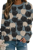 Blue Fashion Casual Adult Polyester Print Pullovers O Neck Tops