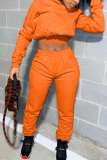Orange Fashion Sexy Adult Solid Letter Hooded Collar Long Sleeve Regular Sleeve Regular Two Pieces