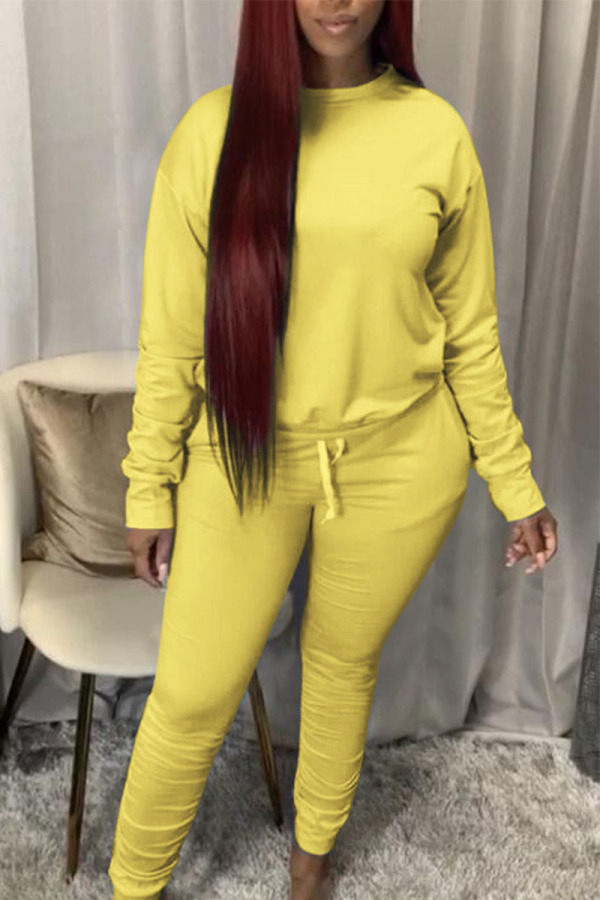 Yellow Sexy Solid Split Joint O Neck Plus Size 
