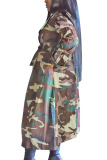 Green Fashion Sexy Adult Camouflage Print Cardigan With Belt Turndown Collar Outerwear