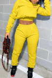 Yellow Fashion Sexy Adult Solid Letter Hooded Collar Long Sleeve Regular Sleeve Regular Two Pieces