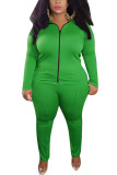 Green Fashion Street Adult Solid Patchwork O Neck Plus Size 
