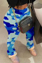 Blue Red Blue Green Polyester Elastic Fly Mid camouflage pencil Pants Bottoms
