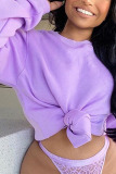 purple Casual Polyester Solid Split Joint O Neck Tops