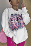 White Fashion Casual Adult PVC Print Letter Pullovers O Neck Tops