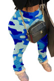 Blue Red Blue Green Polyester Elastic Fly Mid camouflage pencil Pants Bottoms