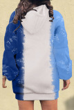 Baby Blue Casual Print Hooded Collar Long Sleeve Mini Straight Dresses