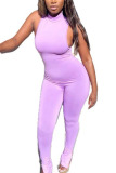purple Sexy Solid Split Joint O Neck Regular Jumpsuits