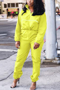 Yellow Casual Solid Long Sleeve Regular Sleeve Two Pieces