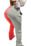 Red and blue Daily Polyester Solid Split Joint Regular Bottoms