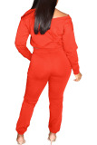 Red venetian Fashion Active adult Ma'am Solid Two Piece Suits Straight Long Sleeve Two Pieces