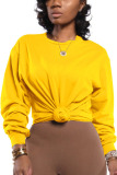 Yellow Sportswear Print Solid Split Joint O Neck Mid Waist Tops