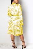 Yellow Sexy Print Frenulum Outerwear
