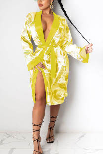 Yellow Sexy Print Frenulum Outerwear