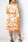 Orange Sexy Print Frenulum Outerwear
