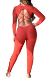 Red Fashion Sexy Adult Polyester Solid Backless U Neck Skinny Jumpsuits
