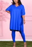 Khaki Fashion Casual Milk Fiber Patchwork Solid Slit V Neck Long Sleeve Cap Sleeve Long Two Pieces