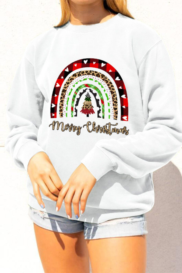 White Daily Print Pullovers O Neck Tops