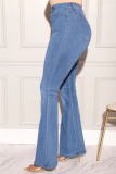 Blue Fashion Casual Solid Basic Boot Cut Jeans