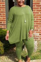 Green Sportswear Striped O Neck Plus Size 