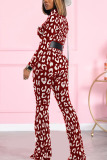 Red and white Street Print With Belt O Neck Long Sleeve Regular Sleeve Regular Two Pieces