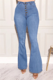 Blue Fashion Casual Solid Basic Boot Cut Jeans