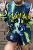 Yellow Casual Print Hollowed Out Pullovers O Neck Tops