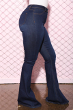 Dark Blue Fashion Casual Solid Basic Boot Cut Jeans