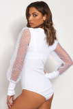 White Sexy Fashion Solid Mesh Patchwork perspective Polka Dot Long Sleeve O Neck 