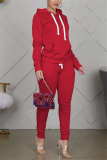 Red Fashion Casual Long Sleeve Hooded Collar Regular Sleeve Regular Solid Two Pieces