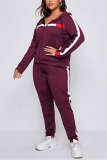 Blue Casual Sportswear Patchwork Patchwork Hooded Collar Plus Size Set