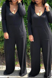 Black Street Solid Hooded Collar Jumpsuits