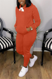 Orange Fashion Casual Long Sleeve Hooded Collar Regular Sleeve Regular Solid Two Pieces