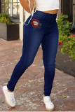 Deep Blue Daily Solid Buttons High Waist Skinny Jeans